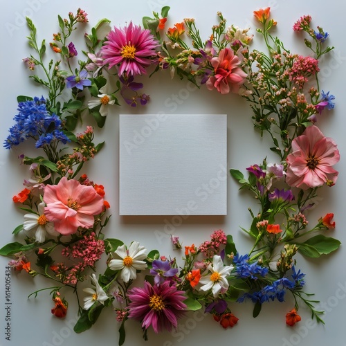 Colorful Flower Arrangement With Blank Space for Text on White Background.