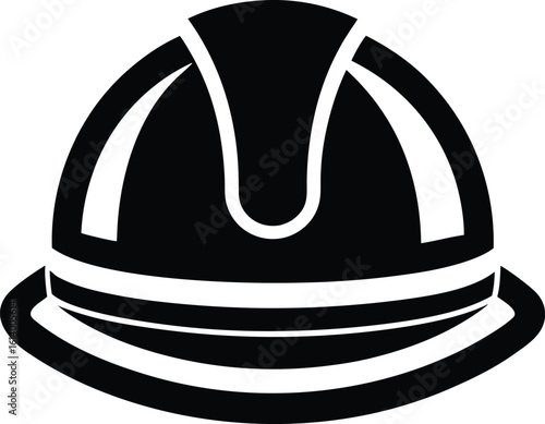 Hard hat silhouette, safety helmet line art, construction gear vector, minimal workwear icon, protective equipment drawing