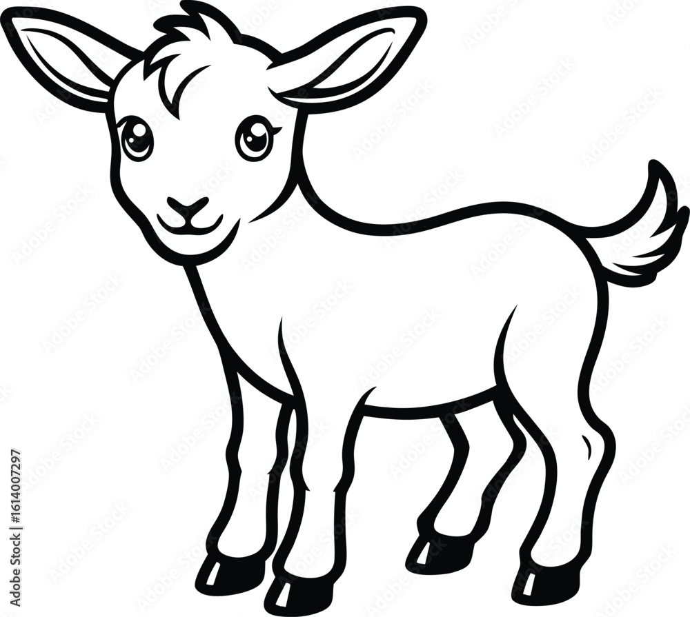 Baby goat silhouette, young animal line art, farm livestock vector, minimal kid drawing, cute goat illustration Baby goat silhouette, young animal line art, farm livestock vector, minimal kid drawing, cute goat illustration