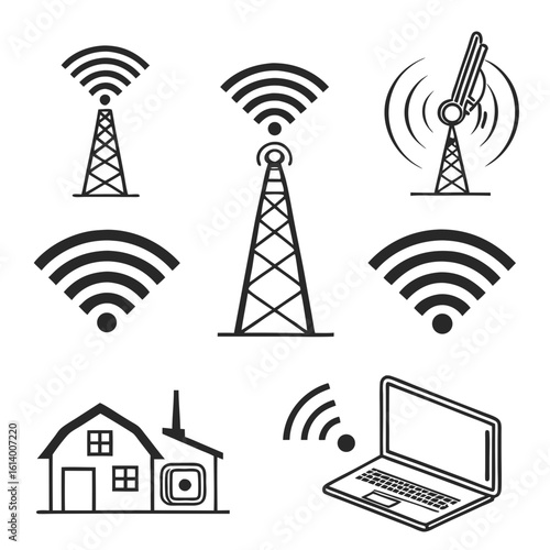 Wireless Communication Technology Icons Set.