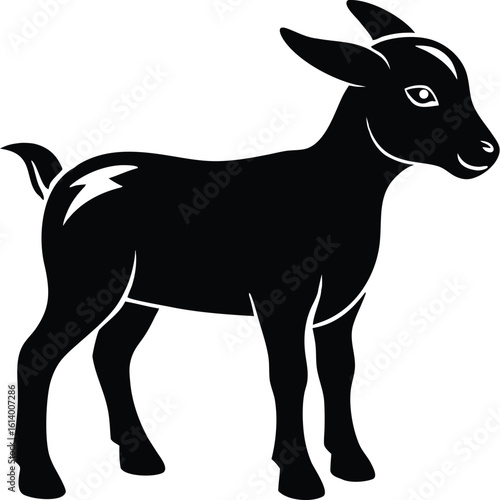 Baby goat silhouette, young animal line art, farm livestock vector, minimal kid drawing, cute goat illustration