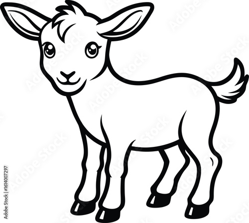 Baby goat silhouette, young animal line art, farm livestock vector, minimal kid drawing, cute goat illustration