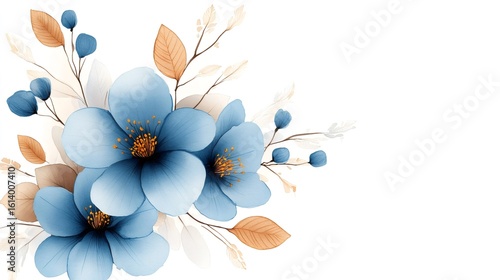 Elegant blue flowers and orange leaves creating a stunning floral arrangement