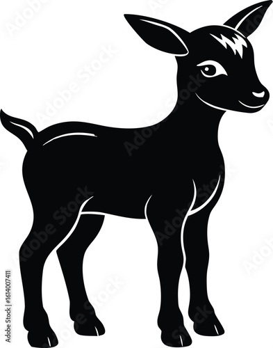 Baby goat silhouette, young animal line art, farm livestock vector, minimal kid drawing, cute goat illustration