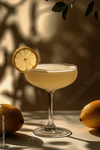 Refreshing Cocktail With Lemon Garnish Crafted in a Serene Atmosphere