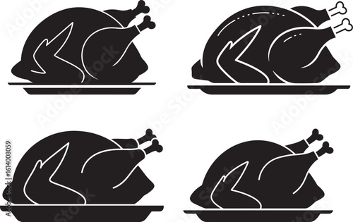 Four roasted turkey silhouettes on serving platters