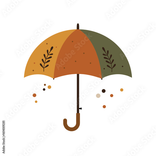 Autumn Umbrella Illustration with Leaf Decor and Warm Fall Colors
