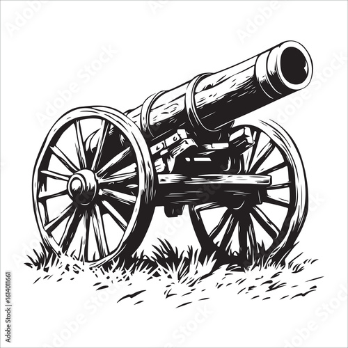 Cannon silhouette, Silhouette vintage old cannon, defending castles and strongholds, Minimalist Cannon vector, Weapon silhouette