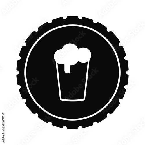 Round festival token featuring a cup of beer and foam for Oktoberfest  