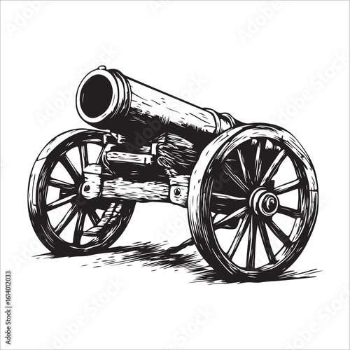 Cannon silhouette, Silhouette vintage old cannon, defending castles and strongholds, Minimalist Cannon vector, Weapon silhouette