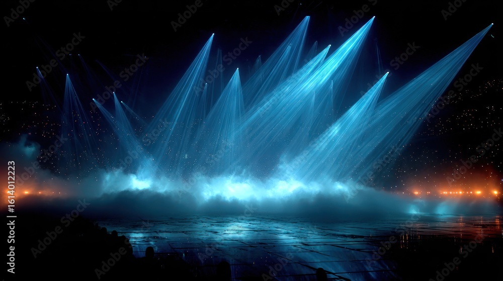 Obraz premium Blazing blue lights illuminate a misty stage