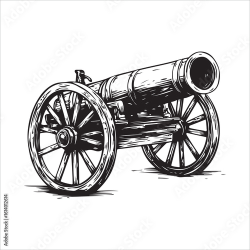 Cannon silhouette, Silhouette vintage old cannon, defending castles and strongholds, Minimalist Cannon vector, Weapon silhouette