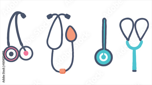 Medical Instrument Medley a Whimsical Display of Health Tools Depicted in Cartoon Style with Bold Outlines and Playful Colors Against a White Backdrop