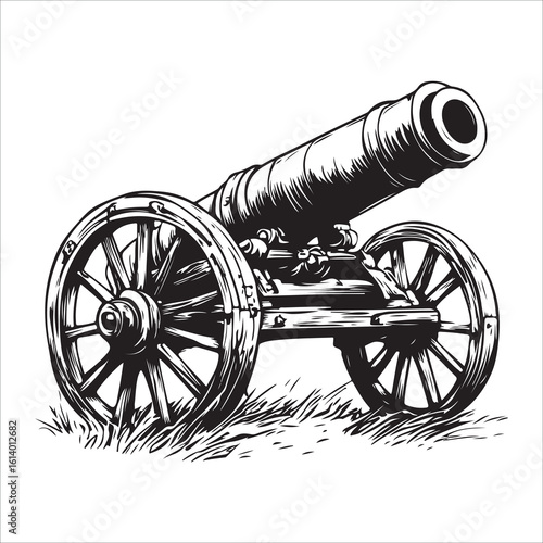 Cannon silhouette, Silhouette vintage old cannon, defending castles and strongholds, Minimalist Cannon vector, Weapon silhouette