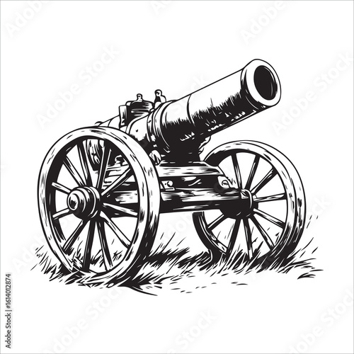Cannon silhouette, Silhouette vintage old cannon, defending castles and strongholds, Minimalist Cannon vector, Weapon silhouette