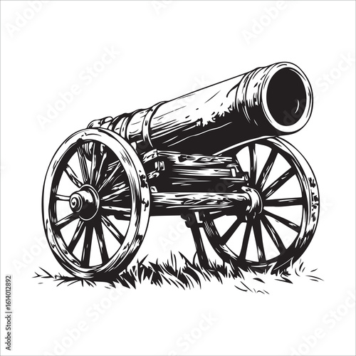 Cannon silhouette, Silhouette vintage old cannon, defending castles and strongholds, Minimalist Cannon vector, Weapon silhouette