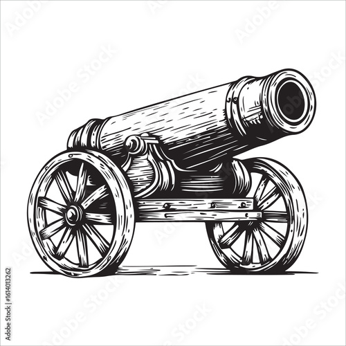 Cannon silhouette, Silhouette vintage old cannon, defending castles and strongholds, Minimalist Cannon vector, Weapon silhouette