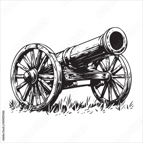 Cannon silhouette, Silhouette vintage old cannon, defending castles and strongholds, Minimalist Cannon vector, Weapon silhouette