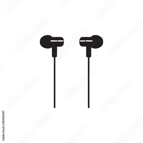 Black earphones icon illustration of wired headphones on a white background