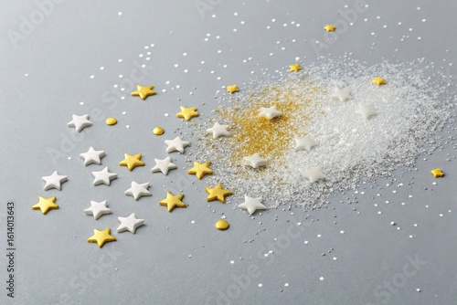 Scattered star shaped sprinkles isolated on transparent background