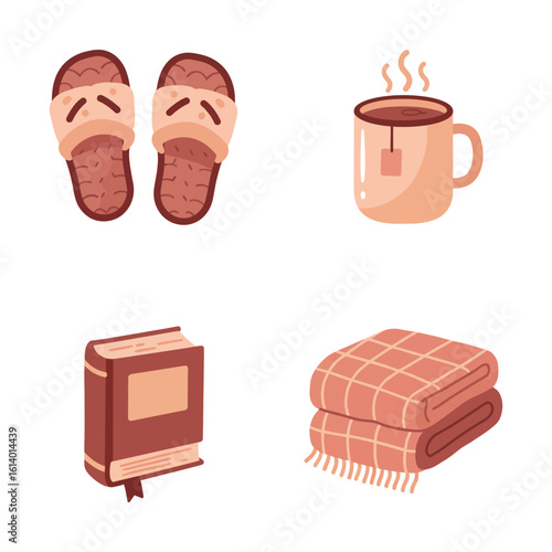 Cozy Home Elements Slippers Tea Book and Blanket for Relaxation