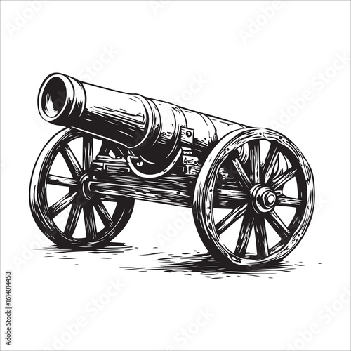 Cannon silhouette, Silhouette vintage old cannon, defending castles and strongholds, Minimalist Cannon vector, Weapon silhouette