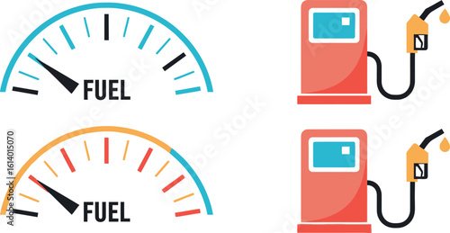 Fuel gauge and gas station vector illustration for energy and transportation