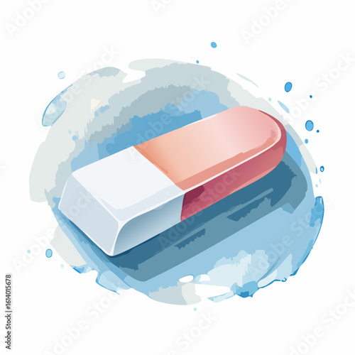 Artistic illustration of a two-tone pink and white rubber eraser with a watercolor effect.