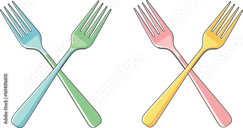 Colorful forks illustration kitchen utensils flatware cutlery dining equipment