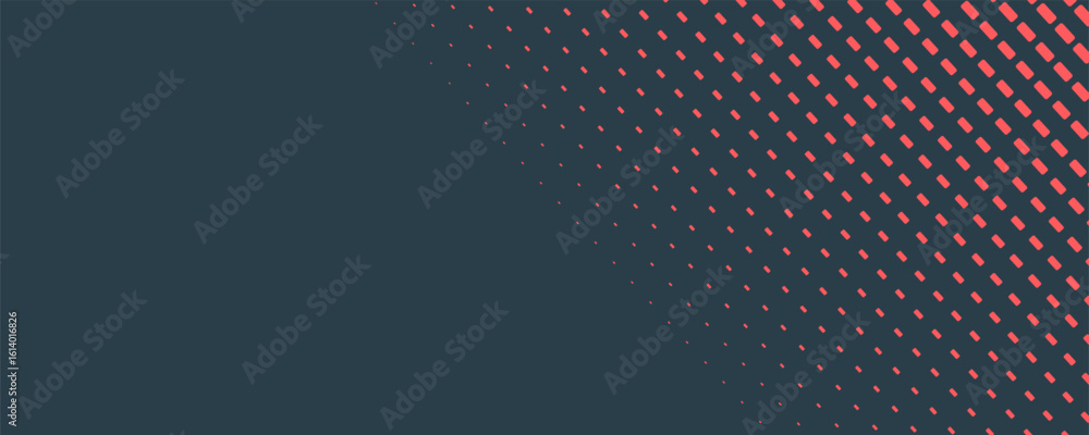 Fototapeta premium Vector Chequered Halftone Pattern Smooth Curved Border Red Blue Abstract Background. Checkered Rounded Square Dots Blur Texture Pop Art Design. Half Tone Contrast Graphic Minimalist Art Wide Wallpaper