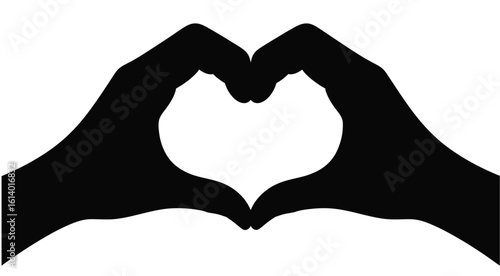 Heart-Shaped Hands Silhouette on White Background — Symbolic Gesture Representing Love, Unity, Human Connection, and Emotional Expression