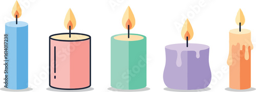 Vector candle set decorative candles wax candles burning candles colorful set