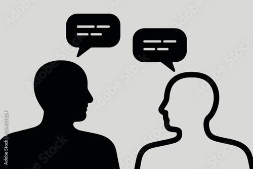 Two silhouettes talking with speech bubbles representing conversation