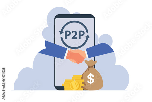 Peer to Peer. P2P finance, online investment, and digital loan concept.
