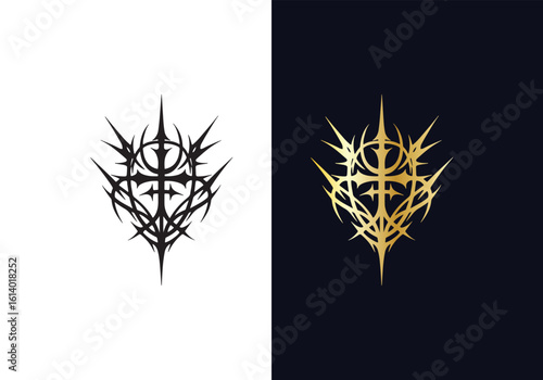 Cyber sigilism design Black and Gold vector template 