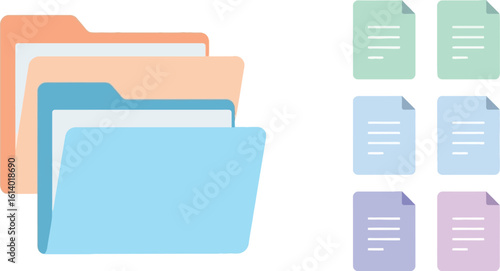 Organize documents and files with folders and pastel colored paper sheets