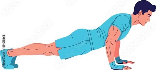 Man doing pushups workout fitness exercise training strength building at home