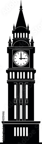 Black and white vector of elizabeth tower big ben clock tower elizabethan era
