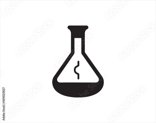 Black silhouette of erlenmeyer flask with liquid wavy pattern on white background