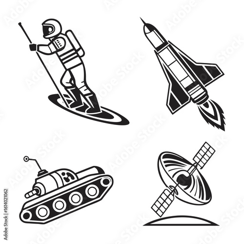 Astronaut Rocket Tank Satellite Icons.