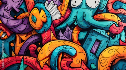 Colorful Monster Doodle Graffiti Background
