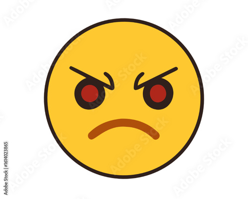 Angry face emoji vector illustration showing rage and frustration. Isolated yellow emoticon symbol.
