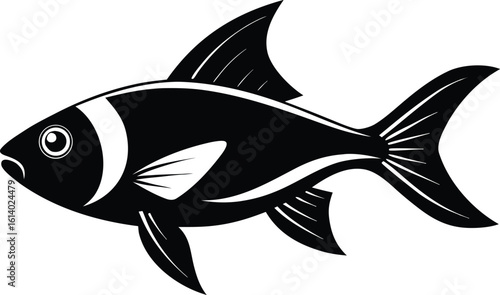 Tetra fish silhouette, aquarium pet line art, freshwater fish vector, minimal aquatic drawing, small marine icon