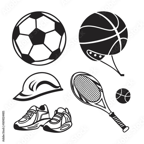 Collection of Sports Equipment and Apparel Icons.