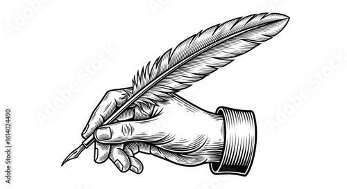 Vintage Hand Holding Quill Pen