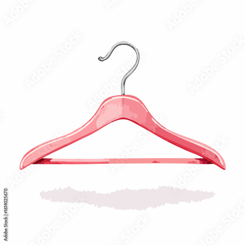 Illustrated glossy pink clothes hanger with a curved silver metal hook and subtle shadow.