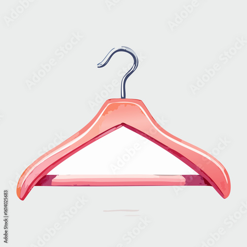 Watercolor illustration of a glossy pink clothes hanger with a curved silver metal hook.