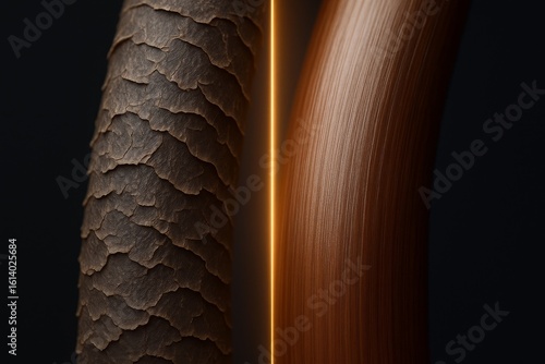 A dramatic before and after of hair cuticle repair. A glowing line separates the damaged strand from the smooth result of a deep repair treatment. Animation showing intensive hair repair.