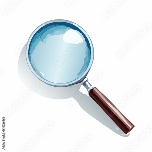 Classic magnifying glass illustration with a dark brown handle, silver rim, and reflective lens.