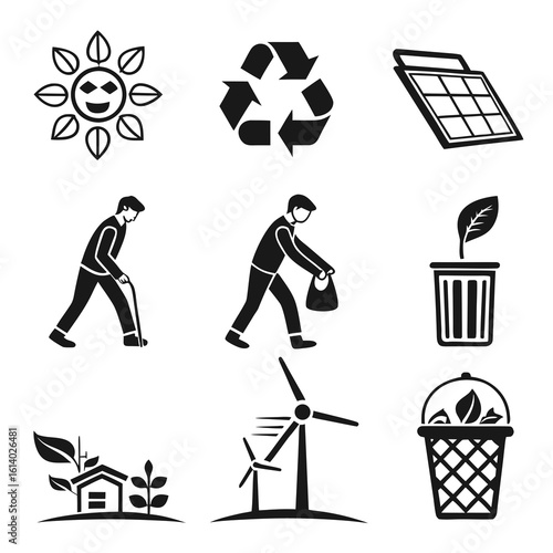 Ecofriendly Icons for Sustainable Living and Renewable Energy.